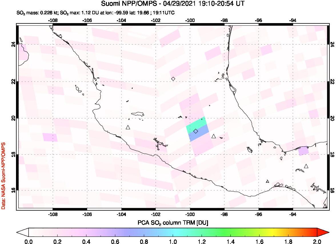 A sulfur dioxide image over Mexico on Apr 29, 2021.