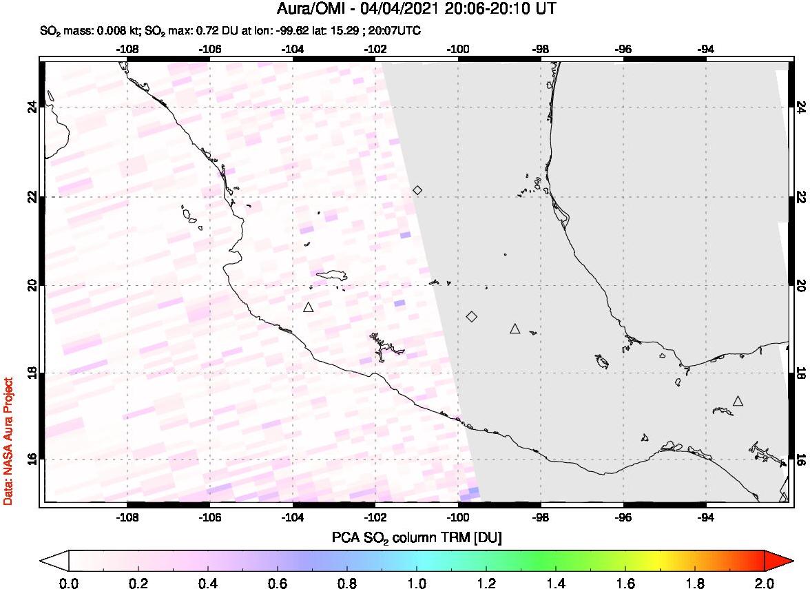A sulfur dioxide image over Mexico on Apr 04, 2021.