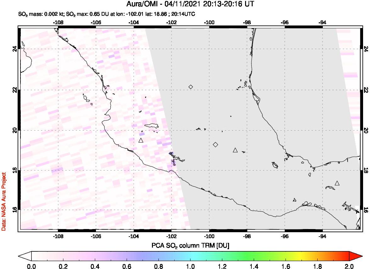 A sulfur dioxide image over Mexico on Apr 11, 2021.
