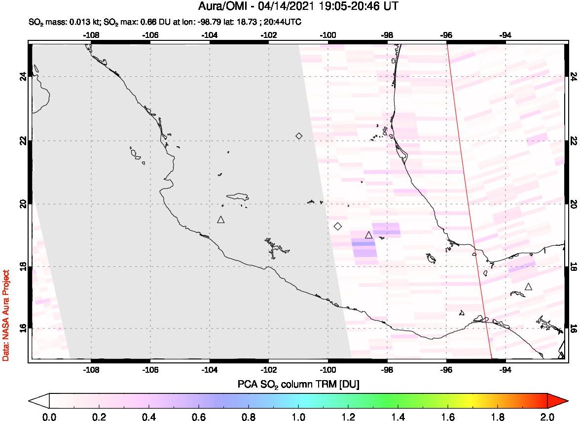 A sulfur dioxide image over Mexico on Apr 14, 2021.
