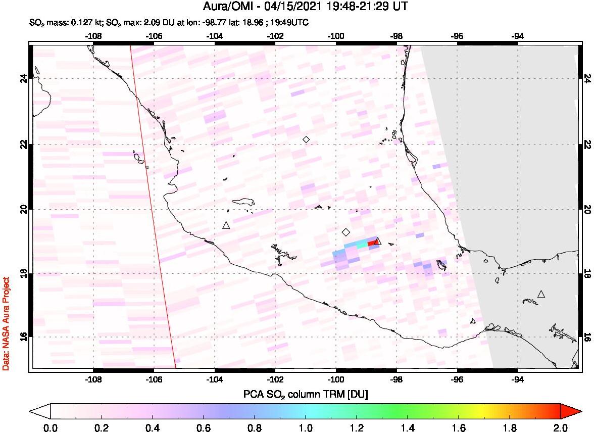 A sulfur dioxide image over Mexico on Apr 15, 2021.