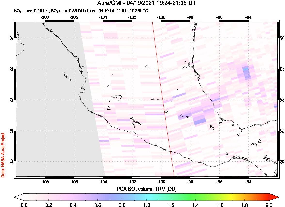 A sulfur dioxide image over Mexico on Apr 19, 2021.