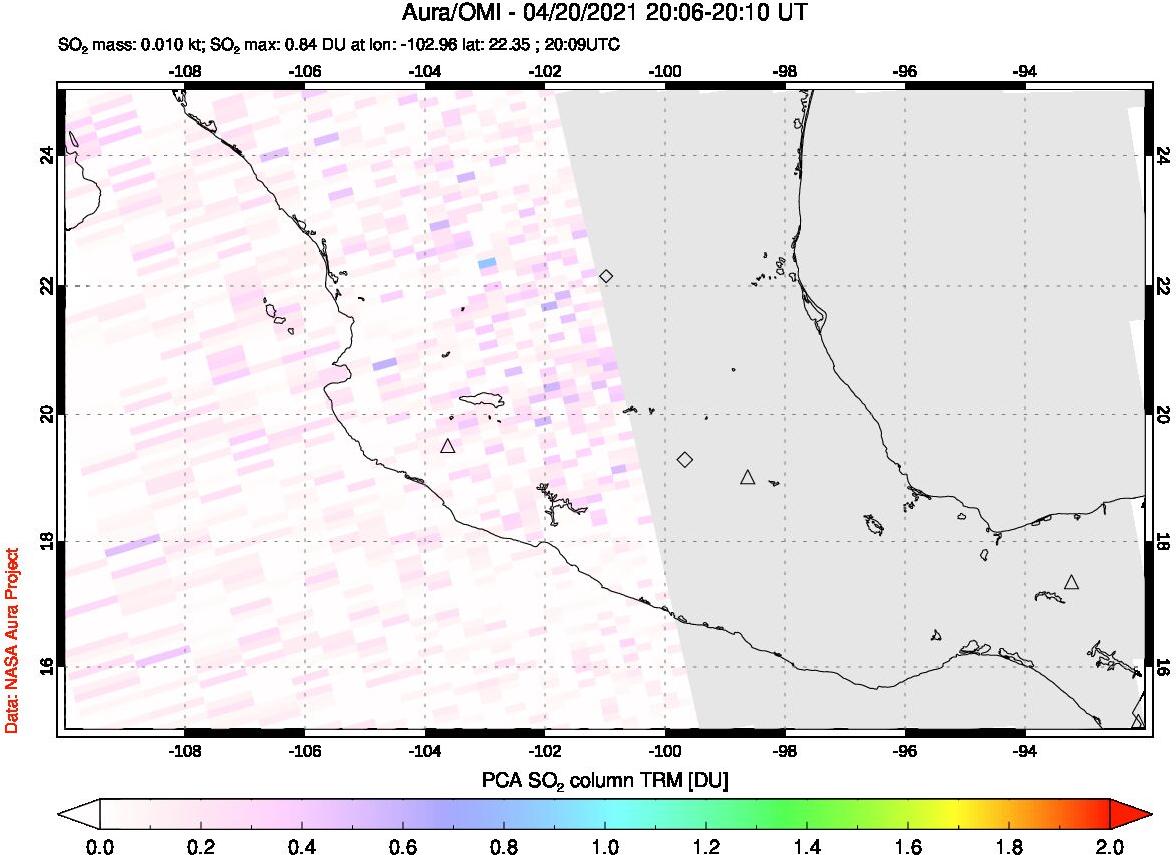A sulfur dioxide image over Mexico on Apr 20, 2021.