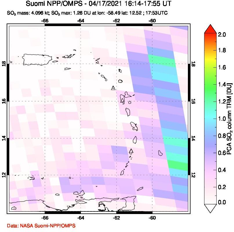 A sulfur dioxide image over Montserrat, West Indies on Apr 17, 2021.