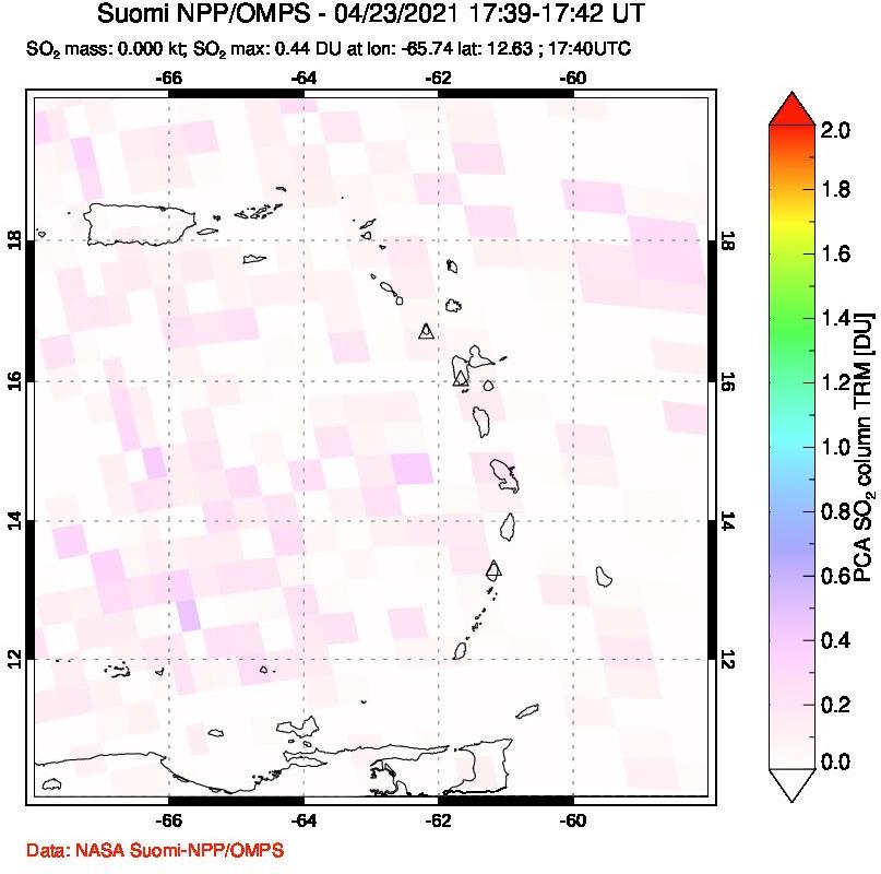A sulfur dioxide image over Montserrat, West Indies on Apr 23, 2021.