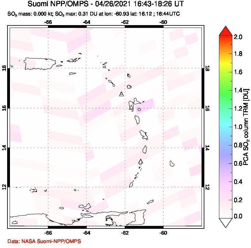A sulfur dioxide image over Montserrat, West Indies on Apr 26, 2021.
