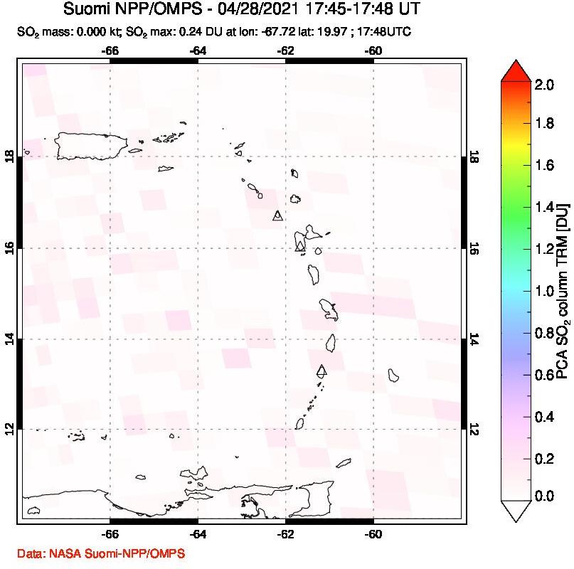 A sulfur dioxide image over Montserrat, West Indies on Apr 28, 2021.