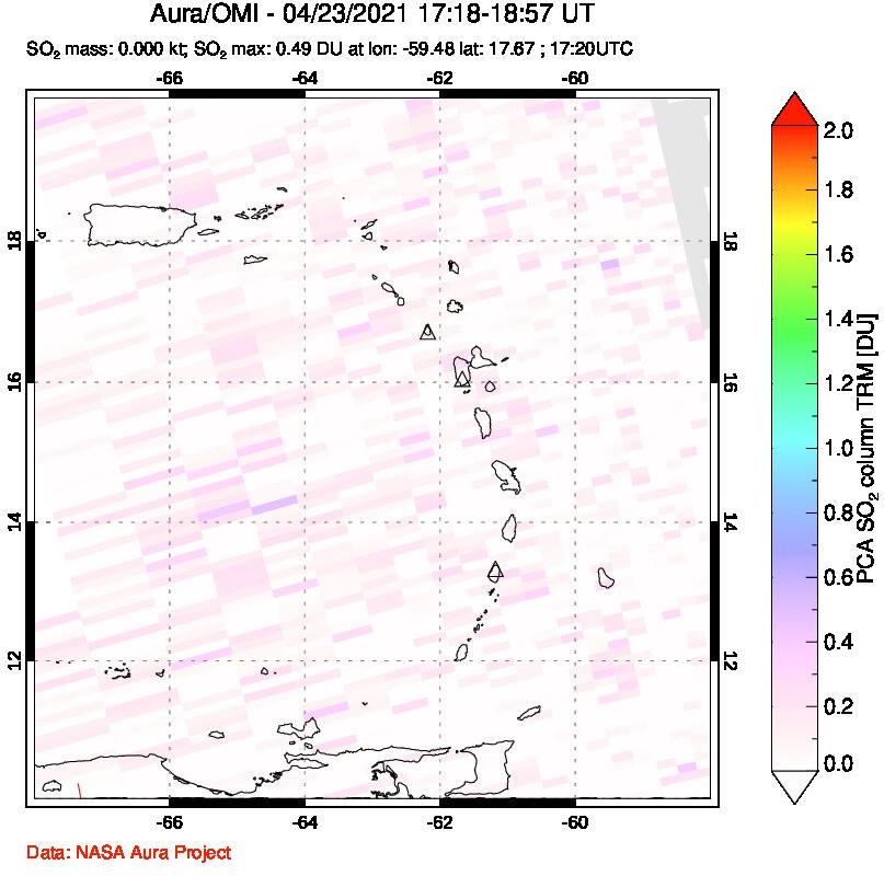 A sulfur dioxide image over Montserrat, West Indies on Apr 23, 2021.