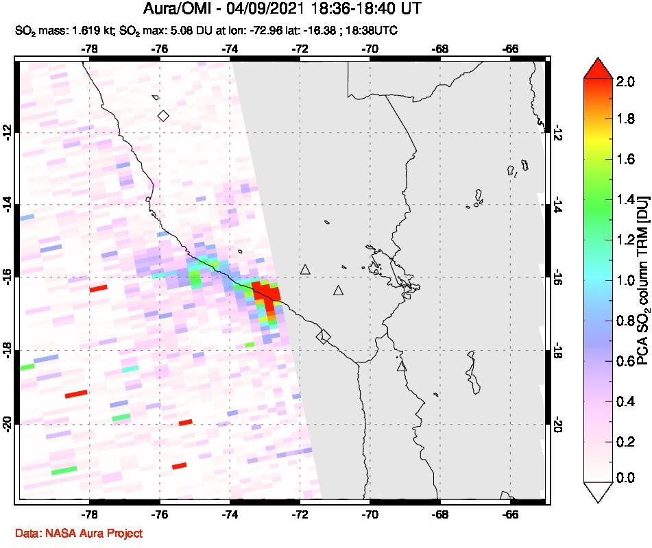 A sulfur dioxide image over Peru on Apr 09, 2021.
