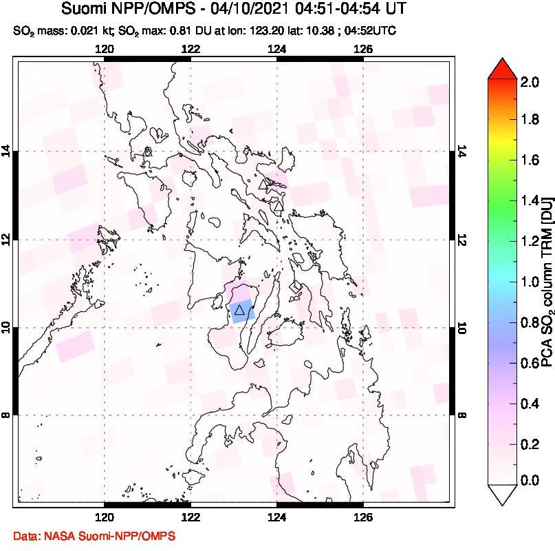 A sulfur dioxide image over Philippines on Apr 10, 2021.