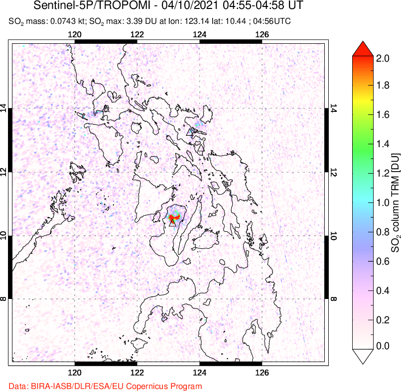 A sulfur dioxide image over Philippines on Apr 10, 2021.