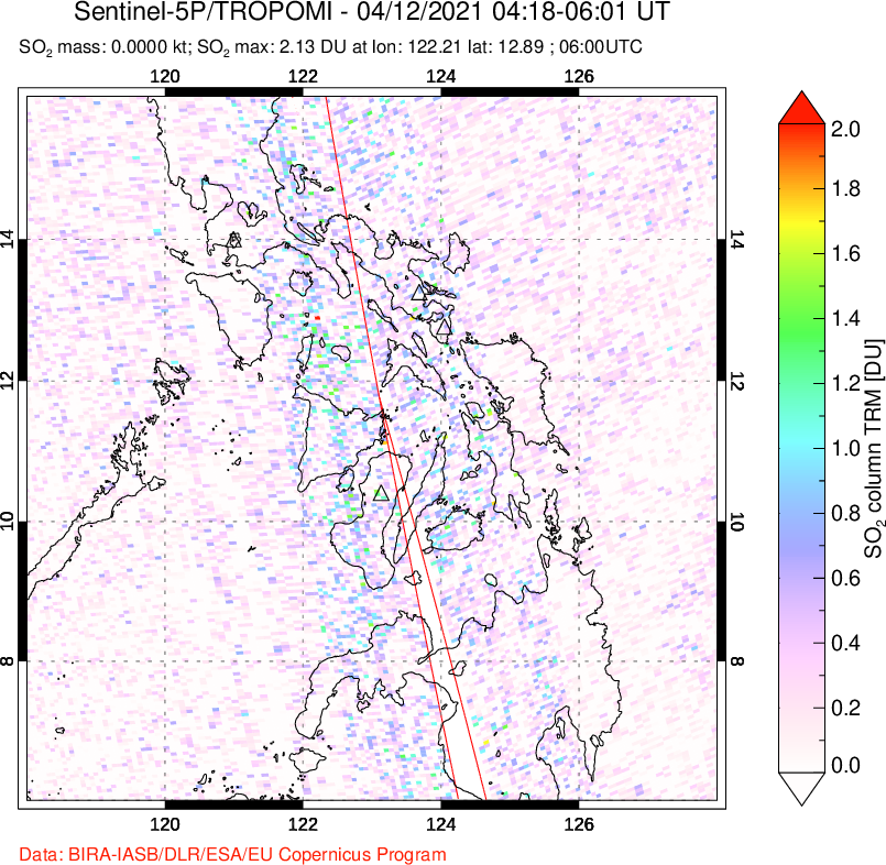 A sulfur dioxide image over Philippines on Apr 12, 2021.