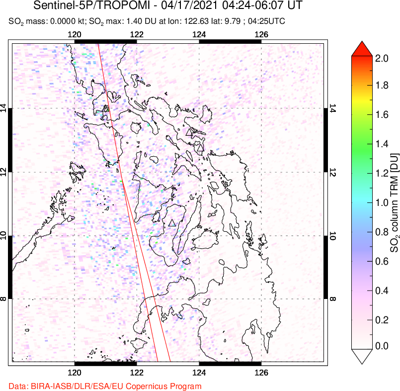 A sulfur dioxide image over Philippines on Apr 17, 2021.