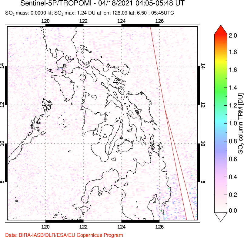 A sulfur dioxide image over Philippines on Apr 18, 2021.