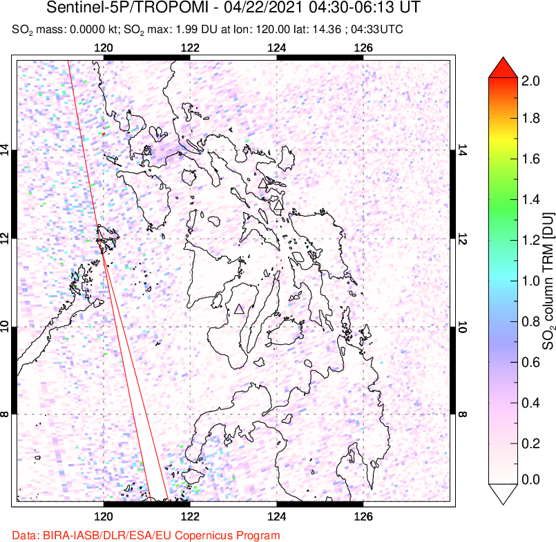 A sulfur dioxide image over Philippines on Apr 22, 2021.