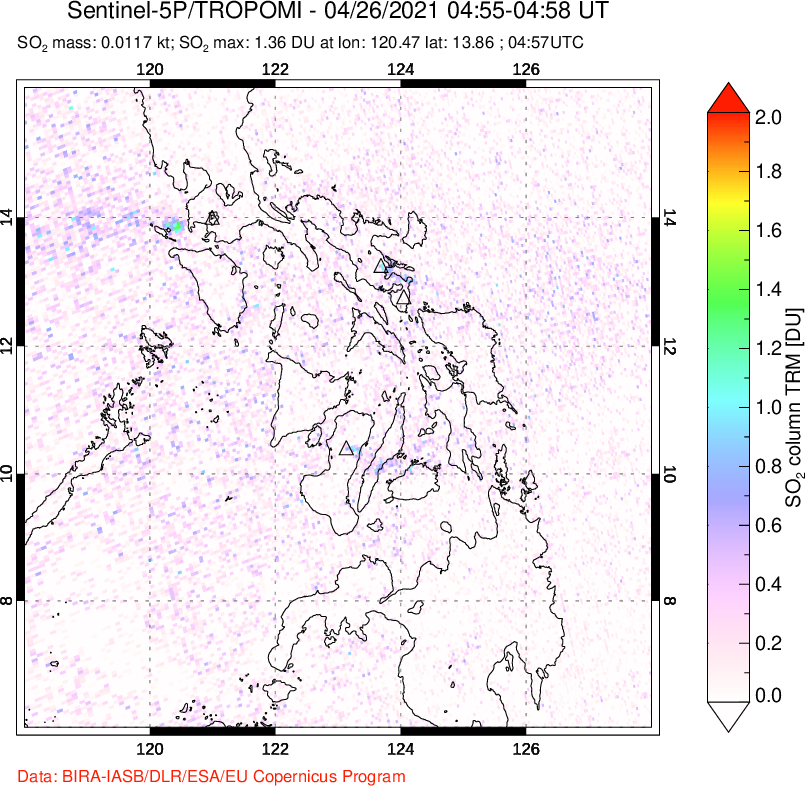 A sulfur dioxide image over Philippines on Apr 26, 2021.