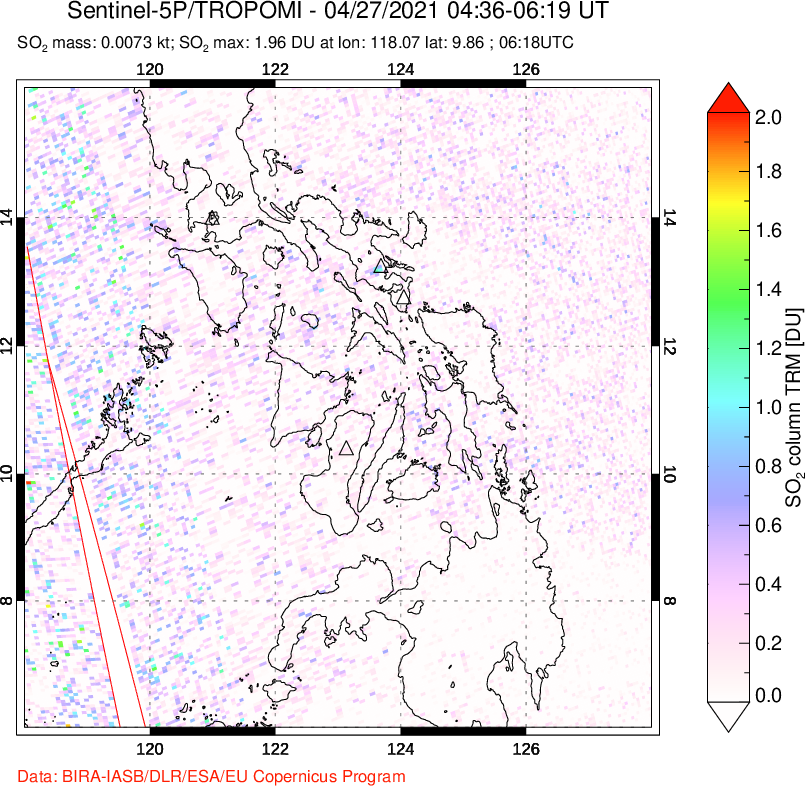 A sulfur dioxide image over Philippines on Apr 27, 2021.
