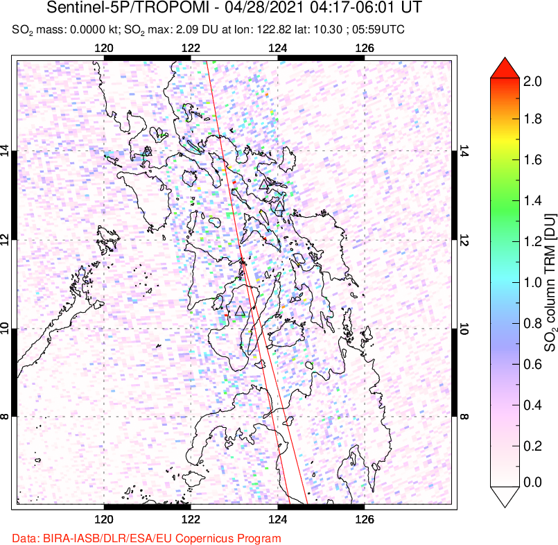 A sulfur dioxide image over Philippines on Apr 28, 2021.