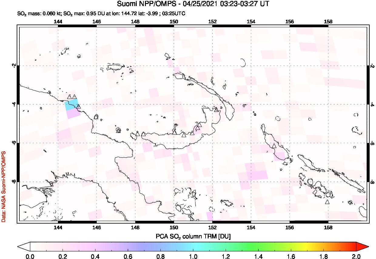A sulfur dioxide image over Papua, New Guinea on Apr 25, 2021.