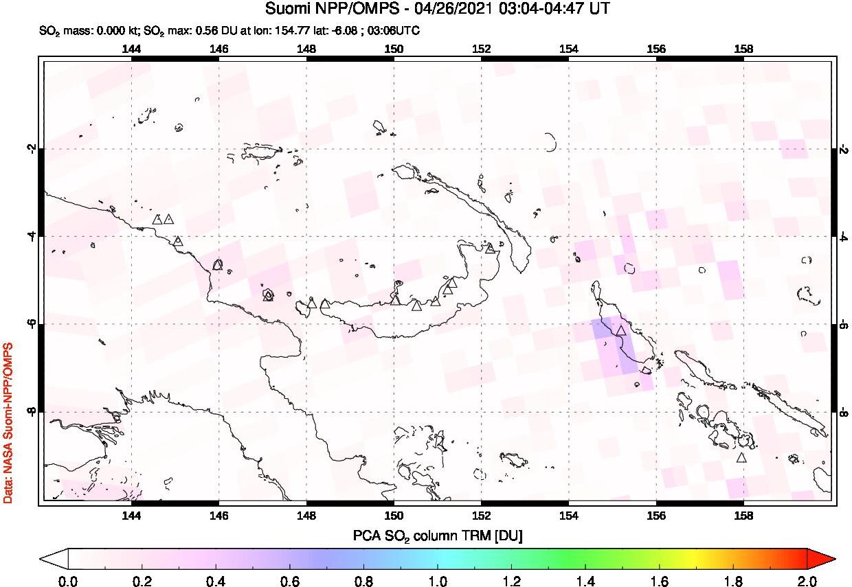 A sulfur dioxide image over Papua, New Guinea on Apr 26, 2021.