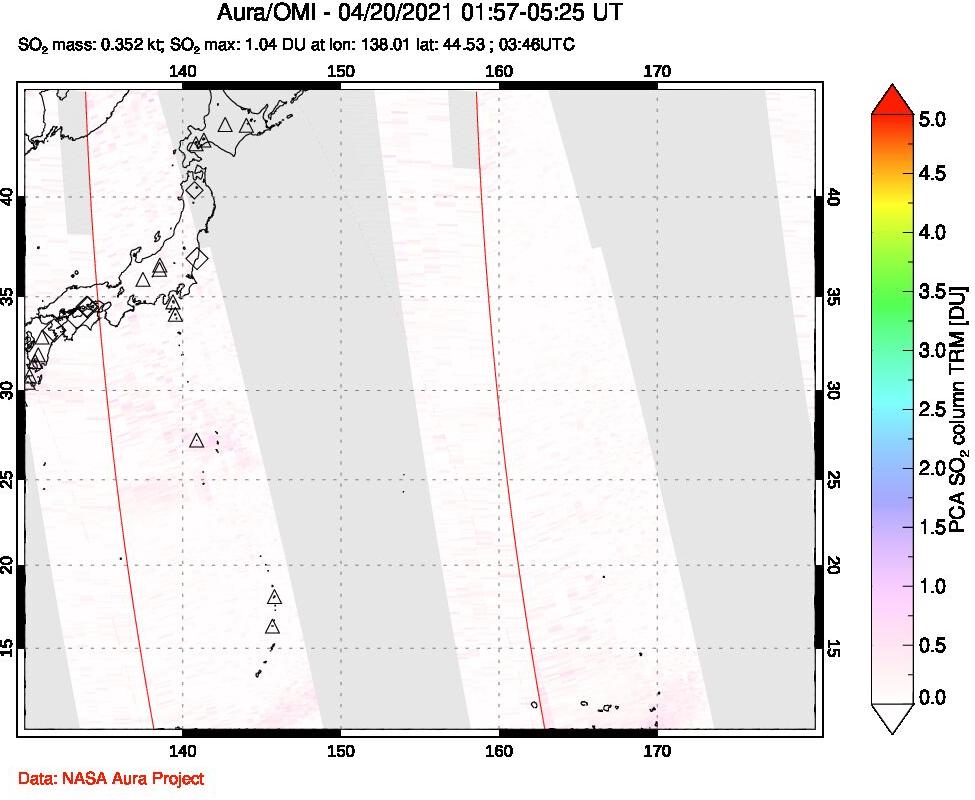 A sulfur dioxide image over Western Pacific on Apr 20, 2021.
