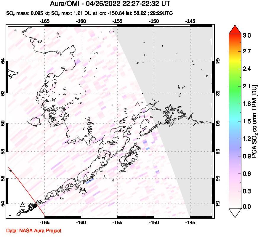 A sulfur dioxide image over Alaska, USA on Apr 26, 2022.