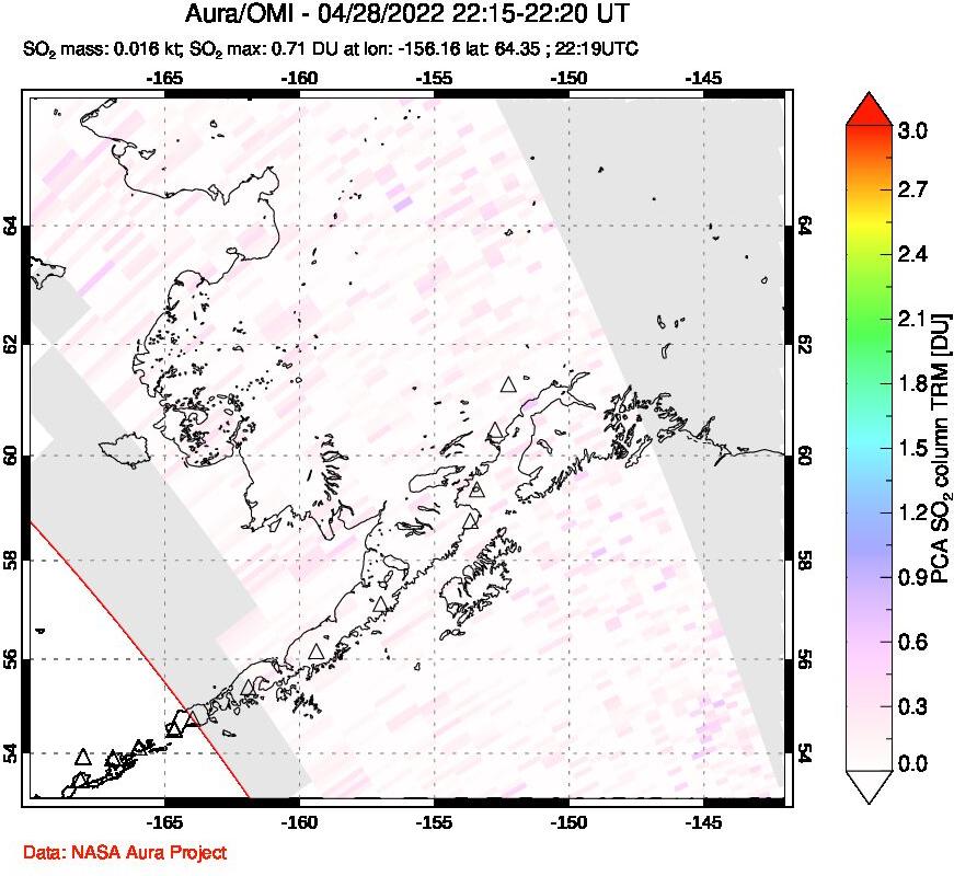 A sulfur dioxide image over Alaska, USA on Apr 28, 2022.