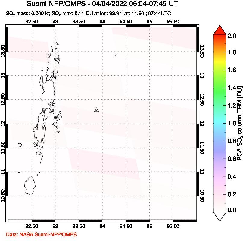 A sulfur dioxide image over Andaman Islands, Indian Ocean on Apr 04, 2022.