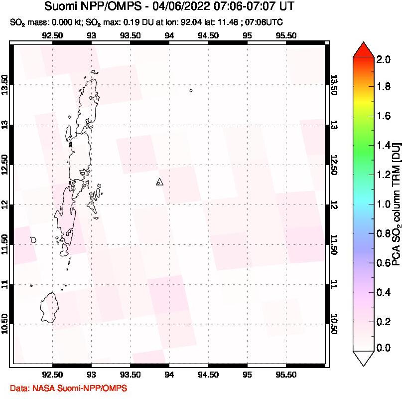 A sulfur dioxide image over Andaman Islands, Indian Ocean on Apr 06, 2022.