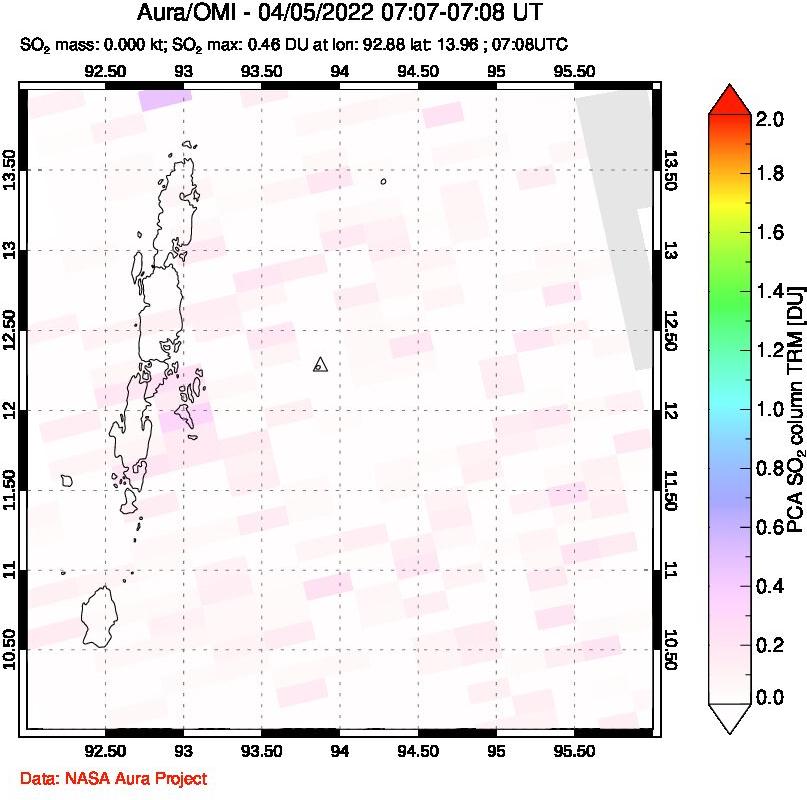 A sulfur dioxide image over Andaman Islands, Indian Ocean on Apr 05, 2022.