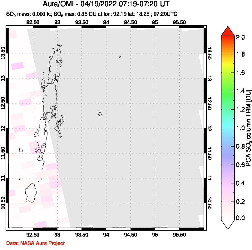 A sulfur dioxide image over Andaman Islands, Indian Ocean on Apr 19, 2022.