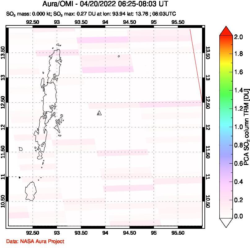 A sulfur dioxide image over Andaman Islands, Indian Ocean on Apr 20, 2022.