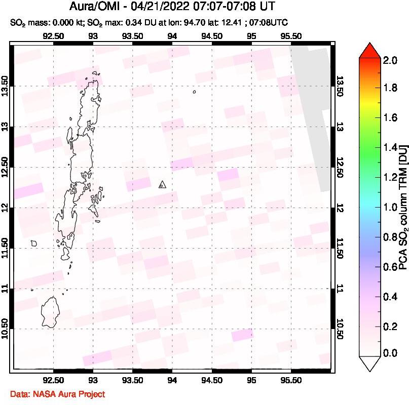 A sulfur dioxide image over Andaman Islands, Indian Ocean on Apr 21, 2022.