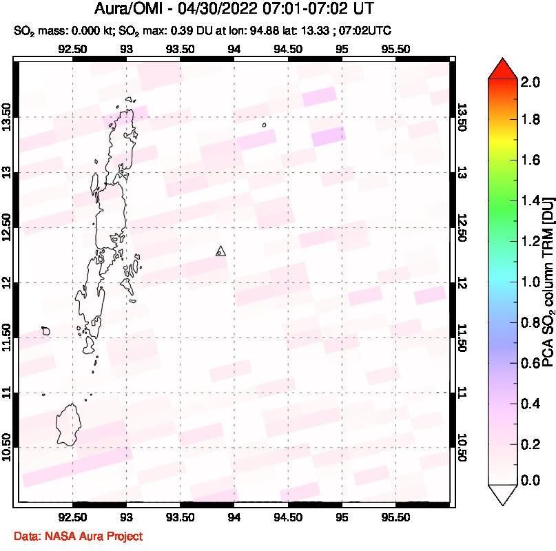 A sulfur dioxide image over Andaman Islands, Indian Ocean on Apr 30, 2022.