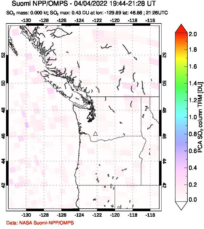 A sulfur dioxide image over Cascade Range, USA on Apr 04, 2022.