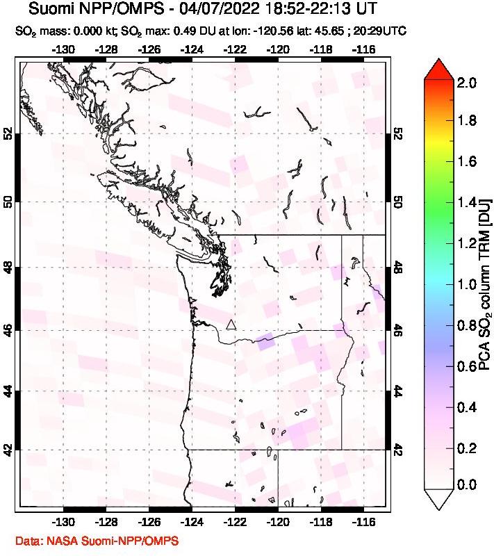 A sulfur dioxide image over Cascade Range, USA on Apr 07, 2022.