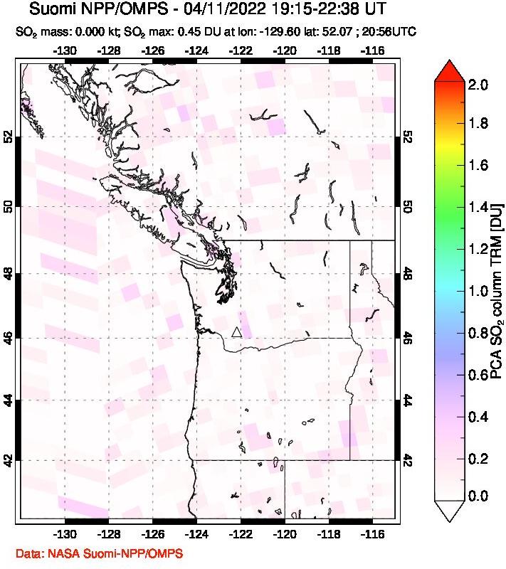 A sulfur dioxide image over Cascade Range, USA on Apr 11, 2022.