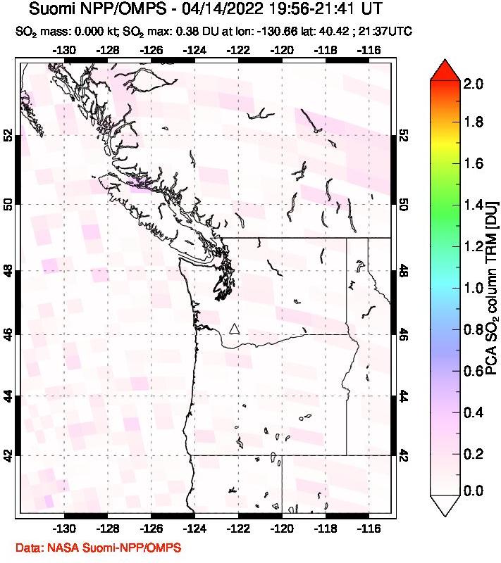 A sulfur dioxide image over Cascade Range, USA on Apr 14, 2022.