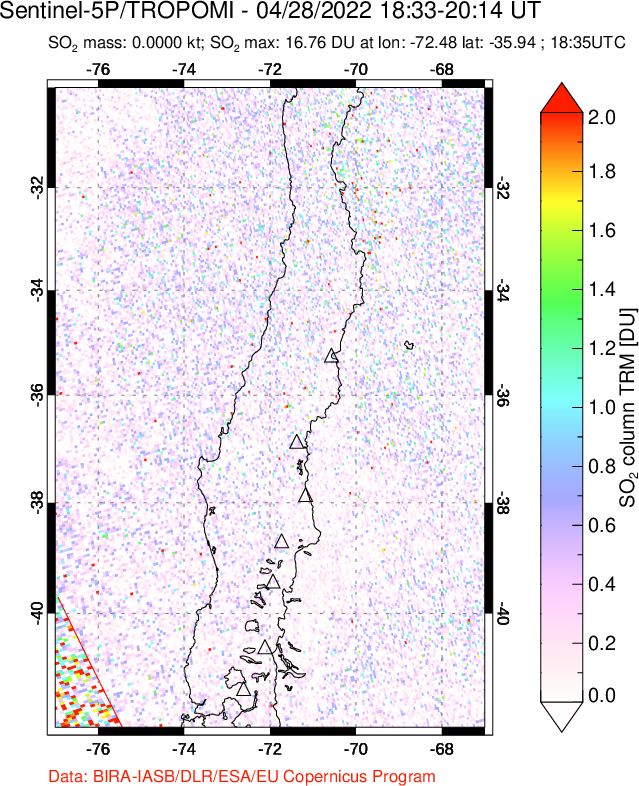 A sulfur dioxide image over Central Chile on Apr 28, 2022.