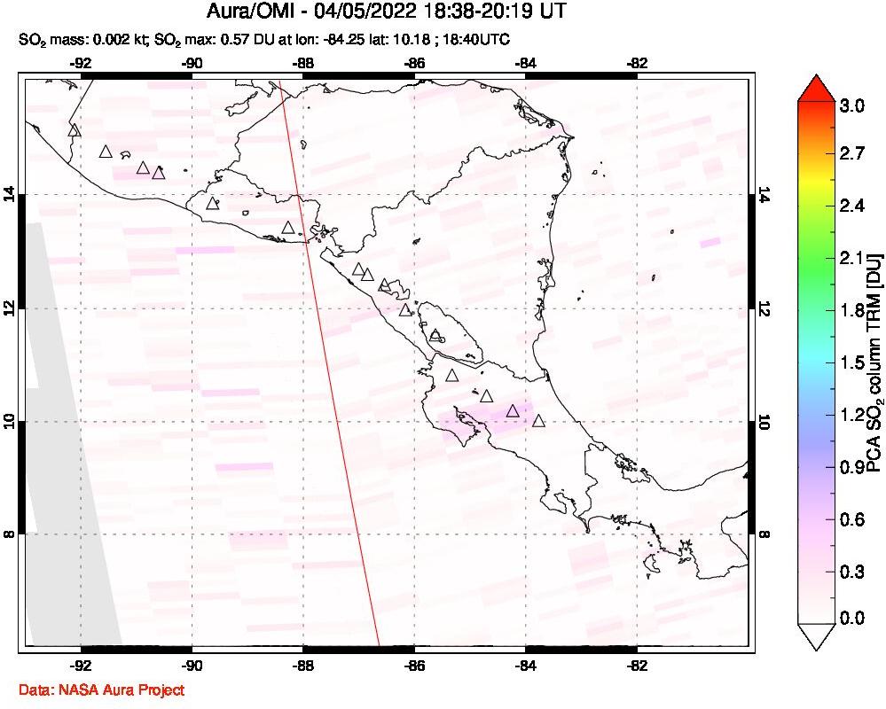 A sulfur dioxide image over Central America on Apr 05, 2022.