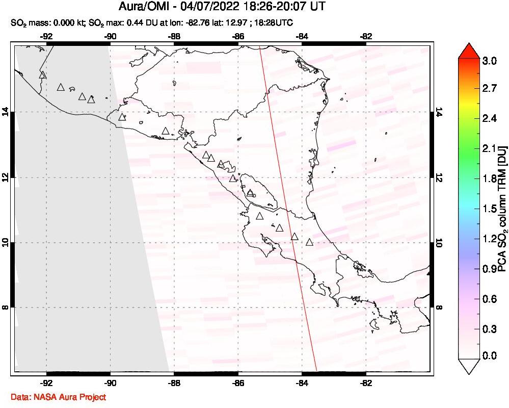 A sulfur dioxide image over Central America on Apr 07, 2022.