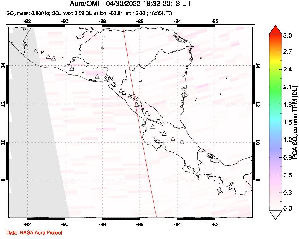 A sulfur dioxide image over Central America on Apr 30, 2022.