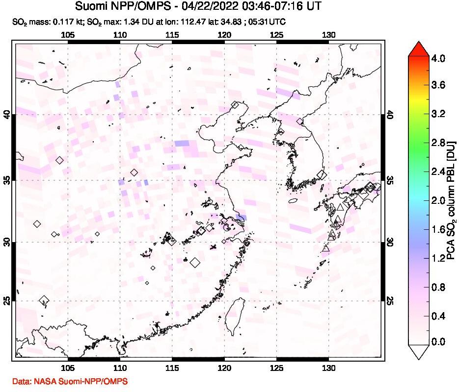 A sulfur dioxide image over Eastern China on Apr 22, 2022.