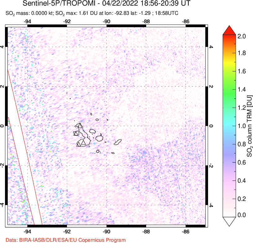 A sulfur dioxide image over Galápagos Islands on Apr 22, 2022.
