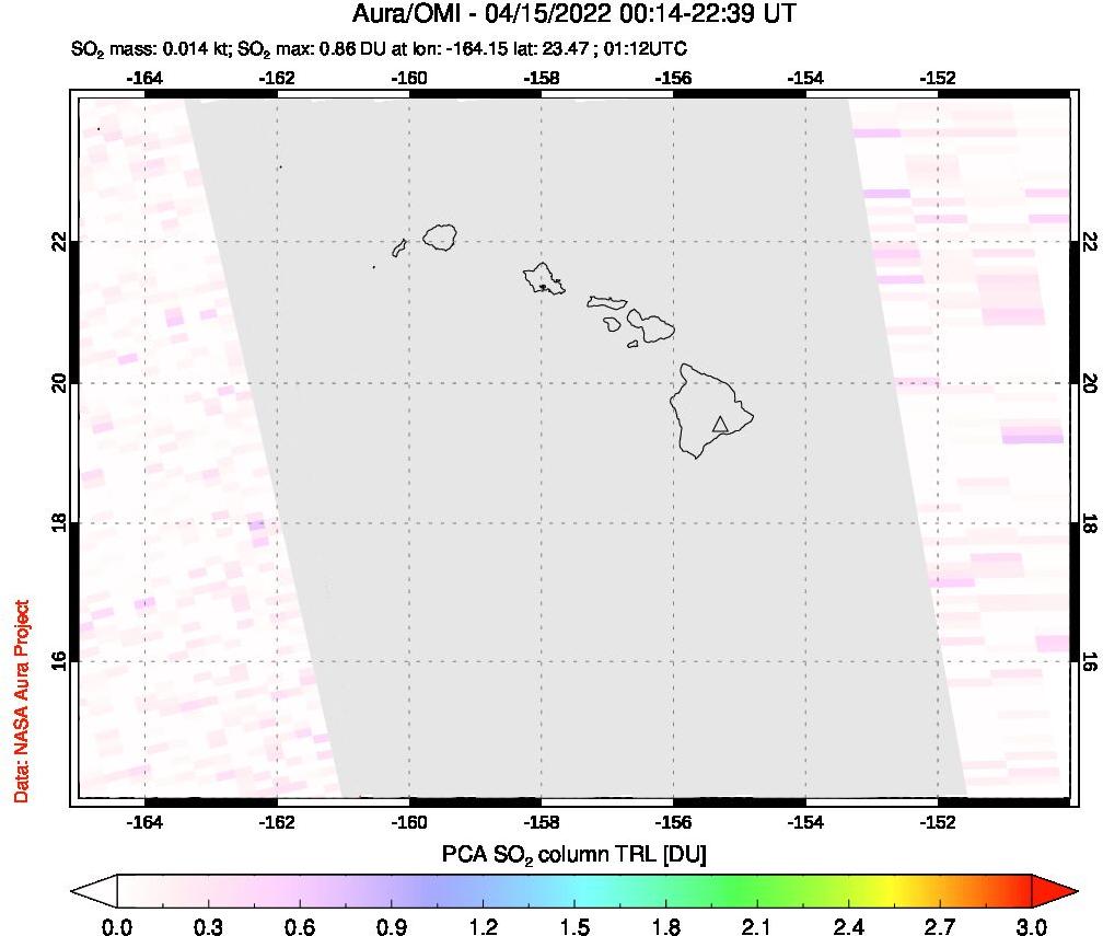 A sulfur dioxide image over Hawaii, USA on Apr 15, 2022.