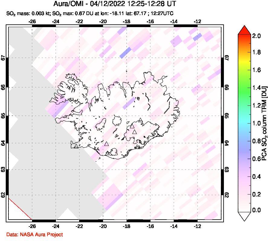 A sulfur dioxide image over Iceland on Apr 12, 2022.
