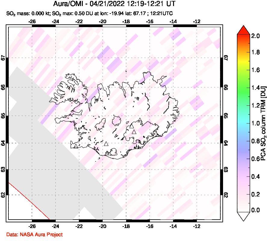 A sulfur dioxide image over Iceland on Apr 21, 2022.