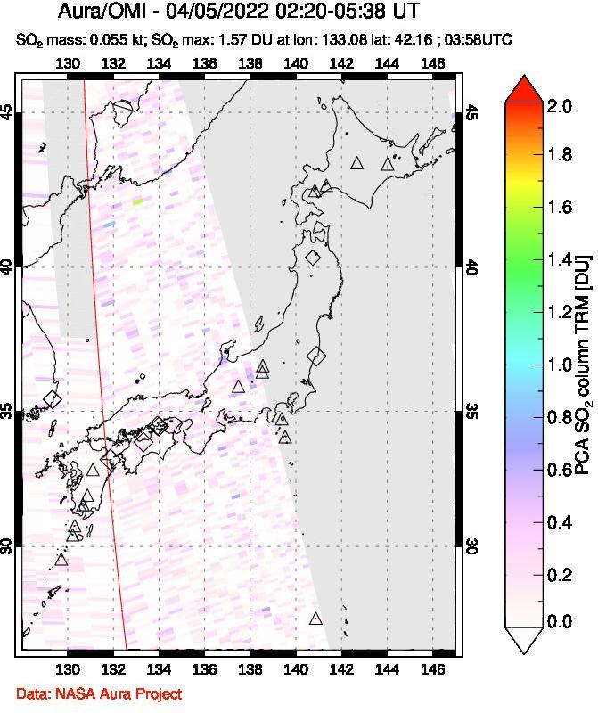 A sulfur dioxide image over Japan on Apr 05, 2022.