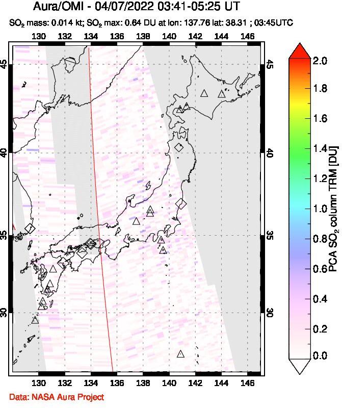 A sulfur dioxide image over Japan on Apr 07, 2022.
