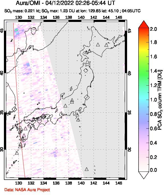 A sulfur dioxide image over Japan on Apr 12, 2022.